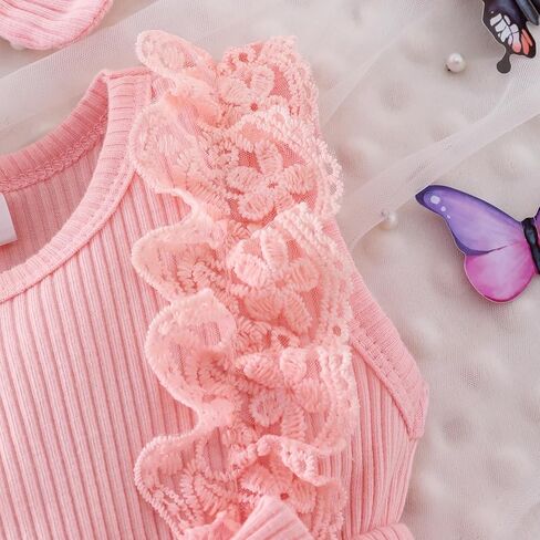 Baby Girl Clothes Infant Summer Outfits Cute Butterflies Mesh Ruffle Sleeveless Romper Headband Set 0-12 Months in Saudi Arabia