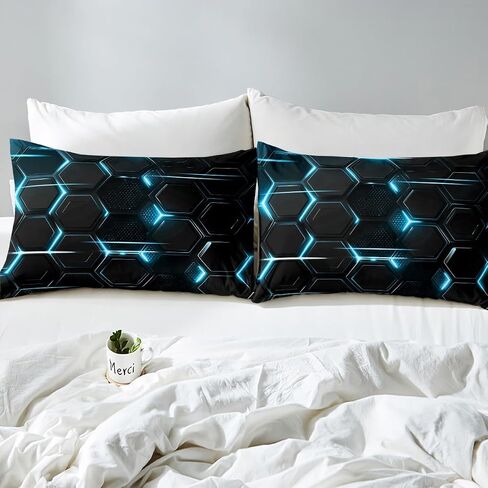 jejeloiu Boys Girls Ombre Black Blue Honeycomb Bedding Set Toddler Size, Hexagonal Duvet Cover Kids Geometry Comforter Cover Teens Bedroom Decor 2Pcs with 1 Pillow Case (No Comforter) in Saudi Arabia