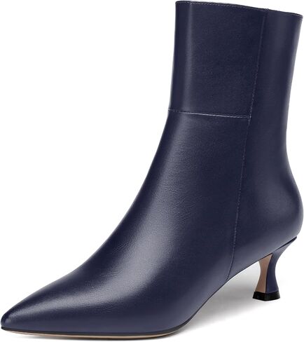 JUSTDANNI Womens Matte Casual Stylish Pointed Toe Zip Dating Kitten Low Heel Ankle High Boots 2 Inch in Kuwait