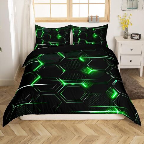 jejeloiu Boys Girls Ombre Black Blue Honeycomb Bedding Set Toddler Size, Hexagonal Duvet Cover Kids Geometry Comforter Cover Teens Bedroom Decor 2Pcs with 1 Pillow Case (No Comforter) in Saudi Arabia