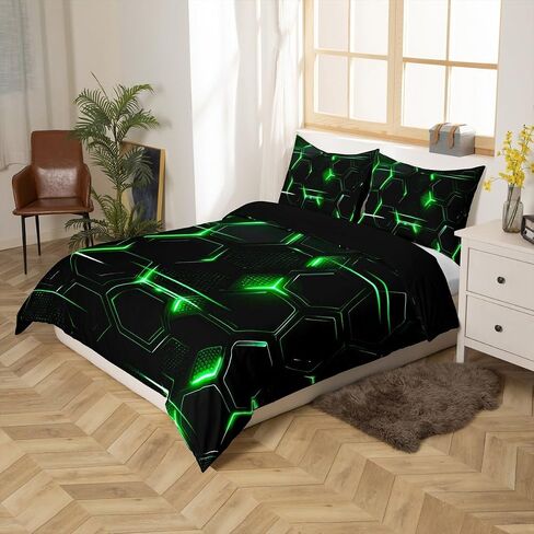 jejeloiu Boys Girls Ombre Black Blue Honeycomb Bedding Set Toddler Size, Hexagonal Duvet Cover Kids Geometry Comforter Cover Teens Bedroom Decor 2Pcs with 1 Pillow Case (No Comforter) in Saudi Arabia