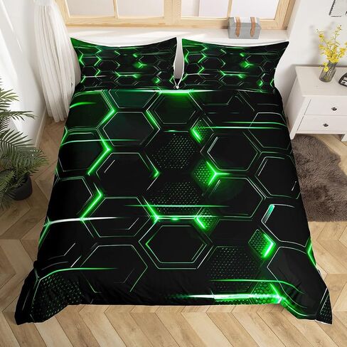 jejeloiu Boys Girls Ombre Black Blue Honeycomb Bedding Set Toddler Size, Hexagonal Duvet Cover Kids Geometry Comforter Cover Teens Bedroom Decor 2Pcs with 1 Pillow Case (No Comforter) in Saudi Arabia