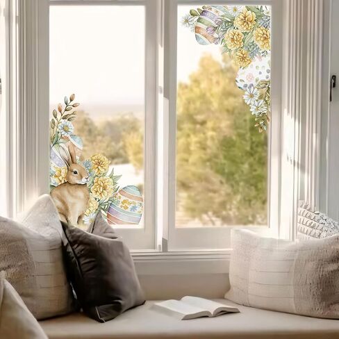 Alwayspon Double Sided Easter Window Clings Stickers for Kids Window, Bunny and Egg Window Decals for Kids Toddlers and Adults Home Nursery Party Decoration in Kuwait