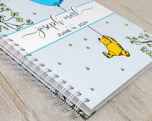 Winnie the Pooh Baby Memory Book - Hard Cover First Year Album تخصيص باسم Baby’s Name - Baby Journal (Blue Pooh) in Kuwait