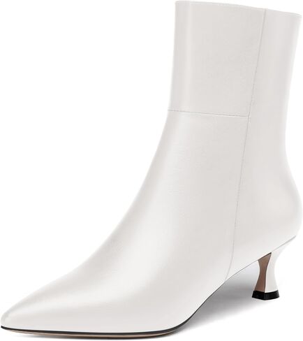 JUSTDANNI Womens Matte Casual Stylish Pointed Toe Zip Dating Kitten Low Heel Ankle High Boots 2 Inch in Kuwait