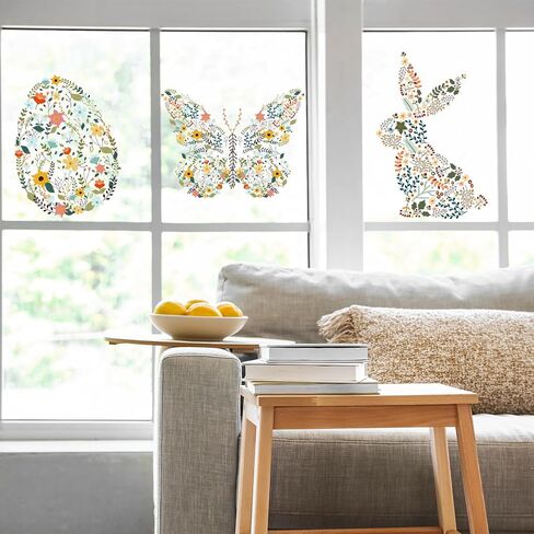 Alwayspon Double Sided Easter Window Clings Stickers for Kids Window, Bunny and Egg Window Decals for Kids Toddlers and Adults Home Nursery Party Decoration in Kuwait