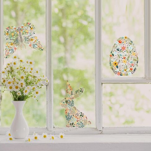 Alwayspon Double Sided Easter Window Clings Stickers for Kids Window, Bunny and Egg Window Decals for Kids Toddlers and Adults Home Nursery Party Decoration in Kuwait