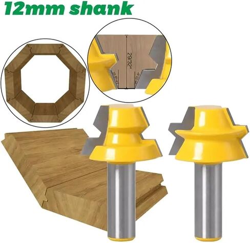 2PC LOCK MITER AROUTER 22.5 درجة غراء نجارة الغراء بت - 12.7 مم 12 مم 8 مم قاطع الخشب القاطع الخشبية للأعمال الخشبية in Kuwait