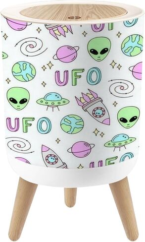 Small Trash Can with Lid Childish seamless aliens faces Sci fi blue for baby boy drawn doodle 1.8 Gallon Dog Proof Trash Can Round Garbage Can Waste Bin Wastebasket for Bathroom Bedroom Living Room in Saudi Arabia