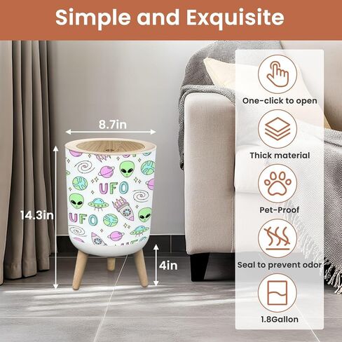 Small Trash Can with Lid Childish seamless aliens faces Sci fi blue for baby boy drawn doodle 1.8 Gallon Dog Proof Trash Can Round Garbage Can Waste Bin Wastebasket for Bathroom Bedroom Living Room in Saudi Arabia