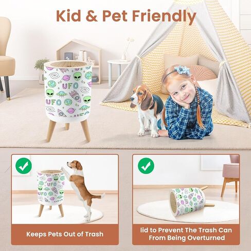 Small Trash Can with Lid Childish seamless aliens faces Sci fi blue for baby boy drawn doodle 1.8 Gallon Dog Proof Trash Can Round Garbage Can Waste Bin Wastebasket for Bathroom Bedroom Living Room in Saudi Arabia