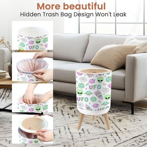 Small Trash Can with Lid Childish seamless aliens faces Sci fi blue for baby boy drawn doodle 1.8 Gallon Dog Proof Trash Can Round Garbage Can Waste Bin Wastebasket for Bathroom Bedroom Living Room in Saudi Arabia