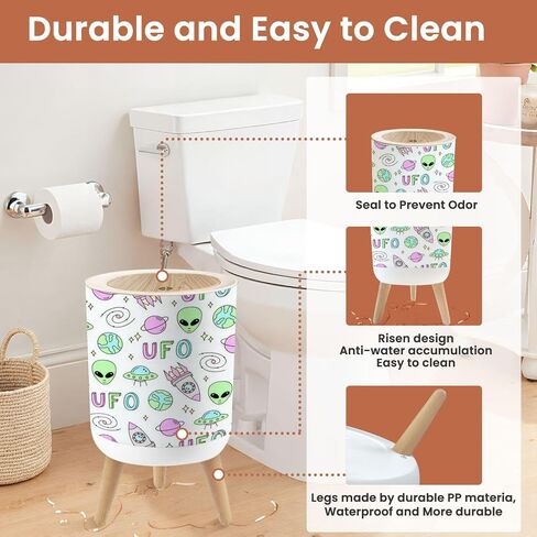 Small Trash Can with Lid Childish seamless aliens faces Sci fi blue for baby boy drawn doodle 1.8 Gallon Dog Proof Trash Can Round Garbage Can Waste Bin Wastebasket for Bathroom Bedroom Living Room in Saudi Arabia