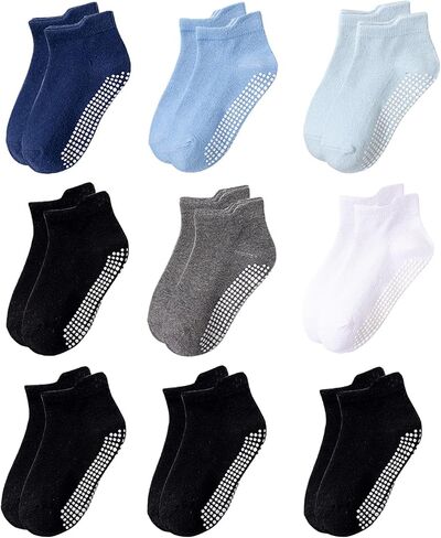 Baby Non Slip Grip Socks Cotton 9 Pack for Kids Ankle Cute Socks Toddlers Kids Boys Girls in Saudi Arabia
