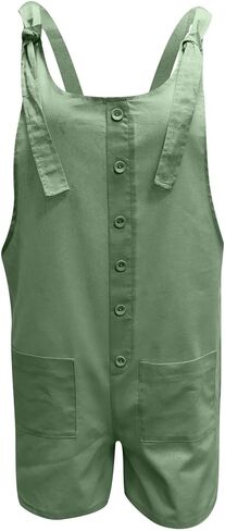 Women's Solid Cotton and Linen Jumpsuits Short Summer Casual Rompers Overalls Sleeveless Knot Strap Jumpsuits in Kuwait