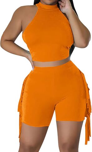 Women Summer Tracksuit 2 قطعة ملابس الرسن عن الرقبة بلا أكمام خزان محصول أعلى وسروال شرابات الركض مجموعات التمرين in Kuwait