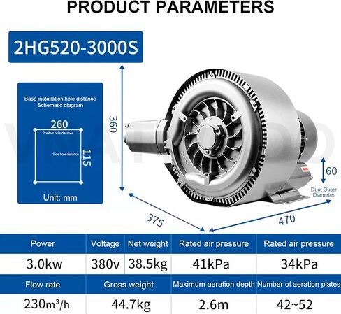 Industrial Dual Stage Vortex Fan, Electric Regenerative Blower for Aquarium Oxygenation, Workshop Ventilation, High Pressure Aluminum Unit,1500W/220V in Saudi Arabia