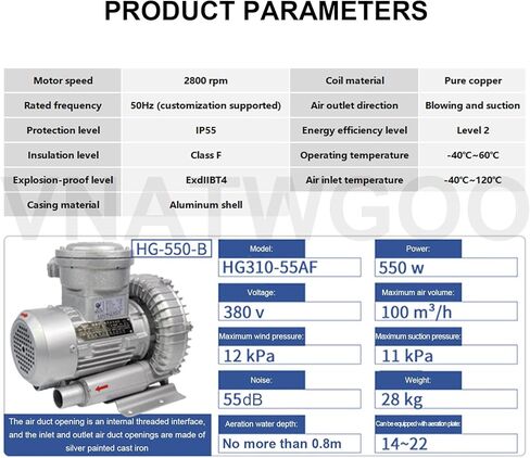 مروحة دوامة الألومنيوم الثقيلة ، منفاخ التجديد الصناعي ، لورش العمل تطبيقات درجات الحرارة العالية ، 550W in Kuwait