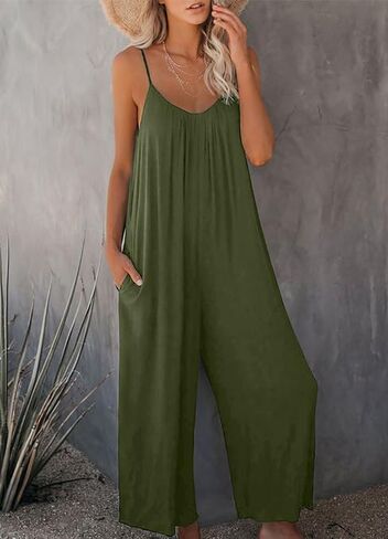 Women's Casual Romper Curvy Dressy Jumpsuit Sleeveless Wide Leg Overalls Adjustable Spaghetti Strap Jumpsuits in Kuwait