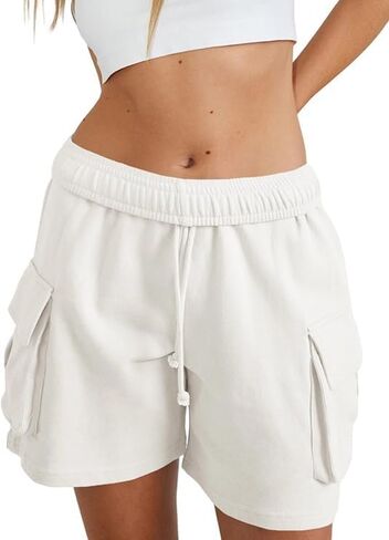 Women's Summer Drawstring Cargo Short Sport Baggy Hiking Sweat Shorts Trendy Outdoor Elastic Outfits with Pockets in Saudi Arabia