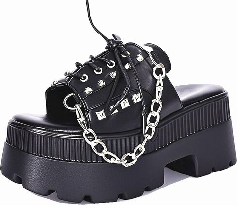 Gothniero women black platform sandals goth chunky wedge heel summer sandals girls gothic punk platform sandals for women metallic spider buckles slides size 5.5-11 in Kuwait