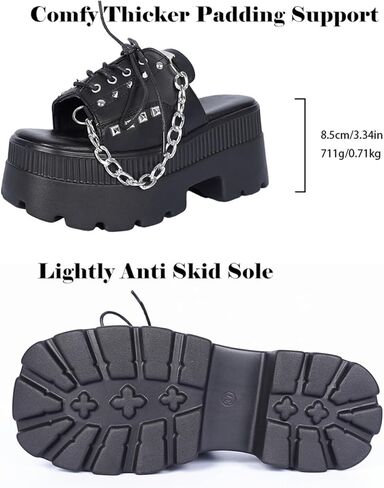 Gothniero women black platform sandals goth chunky wedge heel summer sandals girls gothic punk platform sandals for women metallic spider buckles slides size 5.5-11 in Kuwait