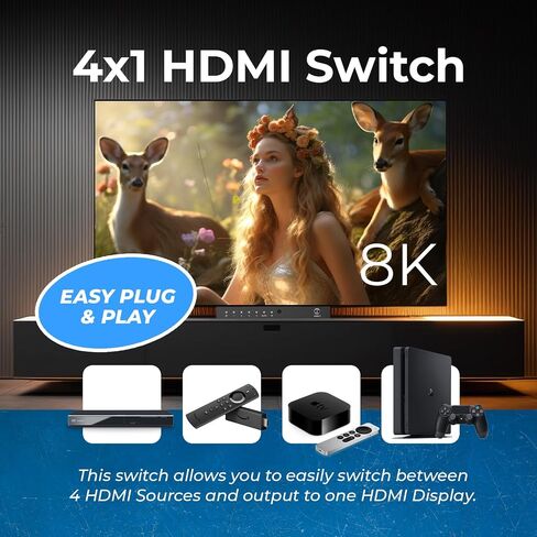 OREI 4K HDMI Switcher 4 x 1, Switch ARC Audio Extractor Supports Upto 4K 2K 30Hz 1080P IR Remote Control in Saudi Arabia