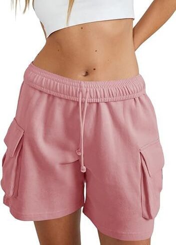 Women's Summer Drawstring Cargo Short Sport Baggy Hiking Sweat Shorts Trendy Outdoor Elastic Outfits with Pockets in Saudi Arabia