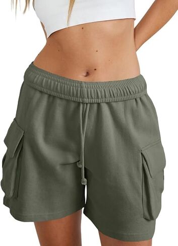 Women's Summer Drawstring Cargo Short Sport Baggy Hiking Sweat Shorts Trendy Outdoor Elastic Outfits with Pockets in Saudi Arabia