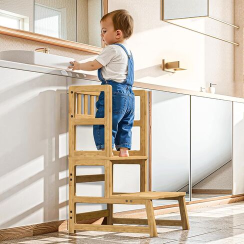 Cosyland Toddler Kitchen Stool Helper - Strom's Step Stool مع هيكل الحارس الجانبي للمطبخ/الحوض/غرفة المعيش in Kuwait