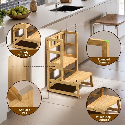 Cosyland Toddler Kitchen Stool Helper - Strom's Step Stool مع هيكل الحارس الجانبي للمطبخ/الحوض/غرفة المعيش in Kuwait