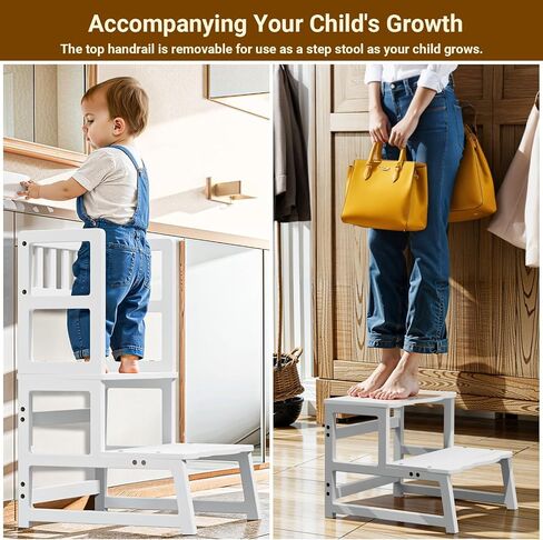 COSYLAND Toddler Kitchen Stool Helper – Kid's Step Stool with Side Guard Structure for Kitchen/Bathroom Sink/Living Room/Bedroom – 300 lbs Load Capacity Ladder for Toddlers – Natural in Kuwait