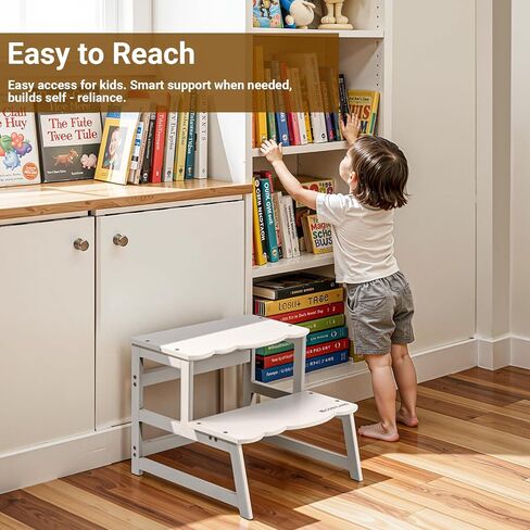 COSYLAND Toddler Kitchen Stool Helper – Kid's Step Stool with Side Guard Structure for Kitchen/Bathroom Sink/Living Room/Bedroom – 300 lbs Load Capacity Ladder for Toddlers – Natural in Kuwait