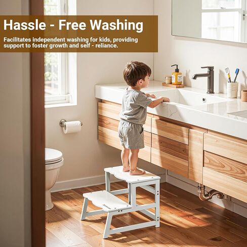 COSYLAND Toddler Kitchen Stool Helper – Kid's Step Stool with Side Guard Structure for Kitchen/Bathroom Sink/Living Room/Bedroom – 300 lbs Load Capacity Ladder for Toddlers – Natural in Kuwait