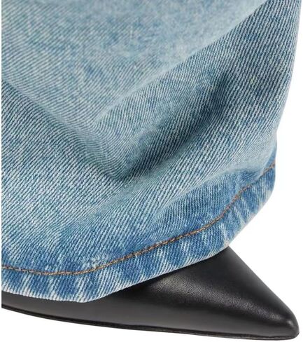 keleimusi Denim and Leather Ankle Boots Folded Stiletto Heeled Boot in Washed Denim in Kuwait