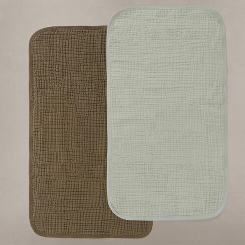 Oilo Burp Cloth 2-Pack Set, Large (12" X 22"), 8-Layer Organic Premium Cotton 4-Way Muslin, Luxuriously Soft, Super Absorbent, & Durable, Machine Washable, Bark Brown & Sea Moss Sage Green in Kuwait