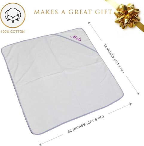 My Personal Memories Personalized Baby Hooded Bath Towel - Monogrammed for Girl and Boy - Embroidered (White with Blue) in Saudi Arabia