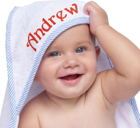 My Personal Memories Personalized Baby Hooded Bath Towel - Monogrammed for Girl and Boy - Embroidered (White with Blue) in Saudi Arabia