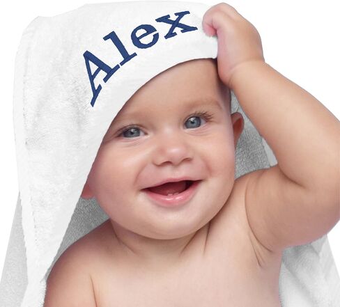 My Personal Memories Personalized Baby Hooded Bath Towel - Monogrammed for Girl and Boy - Embroidered (White with Blue) in Saudi Arabia