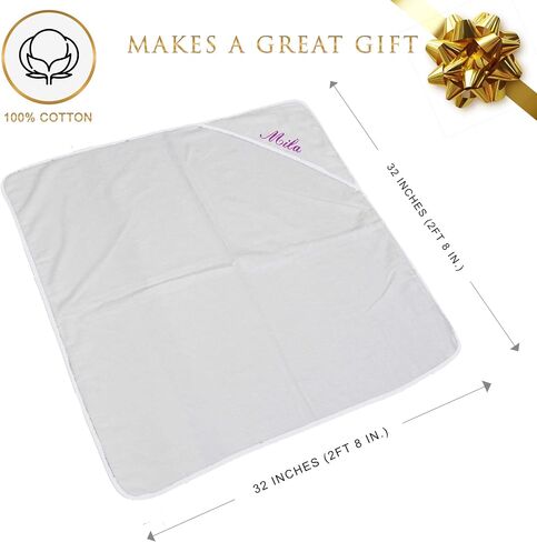 My Personal Memories Personalized Baby Hooded Bath Towel - Monogrammed for Girl and Boy - Embroidered (White with Blue) in Saudi Arabia