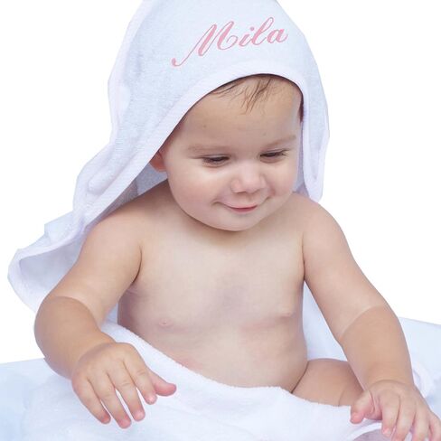 My Personal Memories Personalized Baby Hooded Bath Towel - Monogrammed for Girl and Boy - Embroidered (White with Blue) in Saudi Arabia
