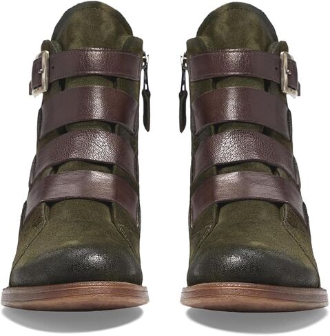 LEHOOR Combat Booties for Women Low Chunky Heel Round Toe Western Ankle Boots Burnished Side Zipper Suede Cowboy Cowgirl Boot Buckle Strap Two-Toned Short Riding Boots Fall Winter Vintage 4-11 M US in Kuwait
