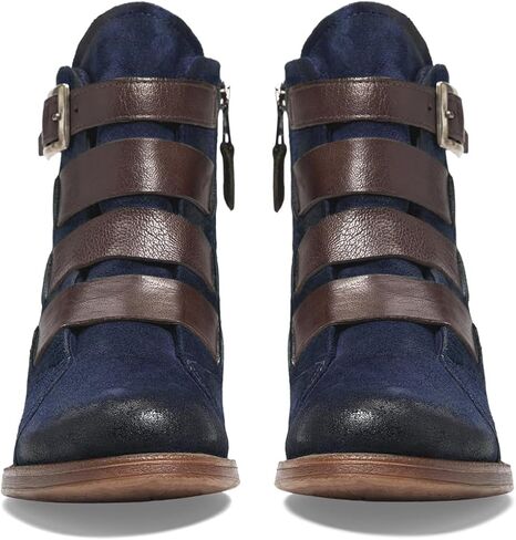 LEHOOR Combat Booties for Women Low Chunky Heel Round Toe Western Ankle Boots Burnished Side Zipper Suede Cowboy Cowgirl Boot Buckle Strap Two-Toned Short Riding Boots Fall Winter Vintage 4-11 M US in Kuwait