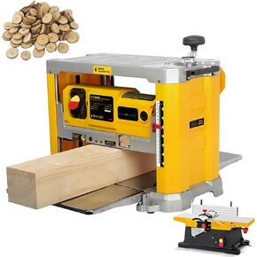13Inch Electric Woodworking Planer, Equipped with 6-inch Planer, 12000rpm/min Speed, Adjustable Cutting Depth 0-3mm and Width 150MM, Workbench and Dual Size Scale, Folding Storage, for Wood