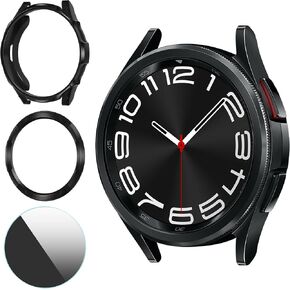 Suoman 3 in 1 for Samsung Galaxy Watch 6 Classic 43mm Case, All-Around Protective TPU Bumper Cover HD Screen Protector for Samsung Galaxy Watch 6 Classic 43mm - Black