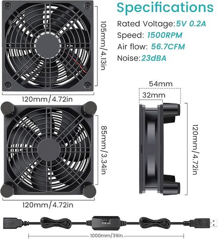 Wathai 120mm x 4 Router TV Box Fan 110v - 240v Big Airflow with Speed Control for DIY Gaming Consoles, Amplifiers, Xbox, Laptop Stand, Mining Machines Devices Cooling in Saudi Arabia
