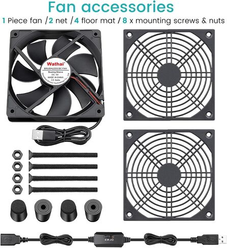 Wathai 120mm x 4 Router TV Box Fan 110v - 240v Big Airflow with Speed Control for DIY Gaming Consoles, Amplifiers, Xbox, Laptop Stand, Mining Machines Devices Cooling in Saudi Arabia