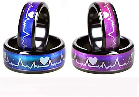 JEYKAY Color Changing Titanium/Stainless Steel Mood Ring, EKG w/Hearts Design, Gift Box Included. in Saudi Arabia