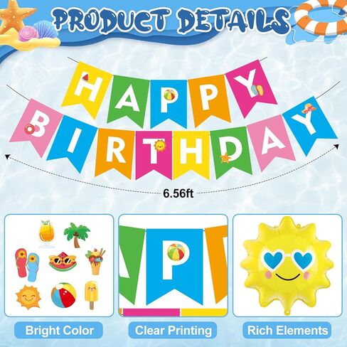 Ouddy Life Summer Pool Beach Party Decor، سبلاش سبلاش، زينة حفلات أعياد الميلاد، بالونات استوائية، لافتة كعكة علوية للأطفال، لوازم تزيين حفلات هاواي الاستوائية، مياه السباحة in Saudi Arabia