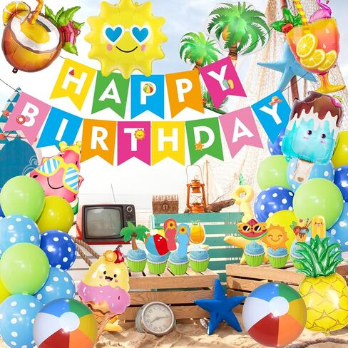 Ouddy Life Summer Pool Beach Party Decor، سبلاش سبلاش، زينة حفلات أعياد الميلاد، بالونات استوائية، لافتة كعكة علوية للأطفال، لوازم تزيين حفلات هاواي الاستوائية، مياه السباحة in Saudi Arabia
